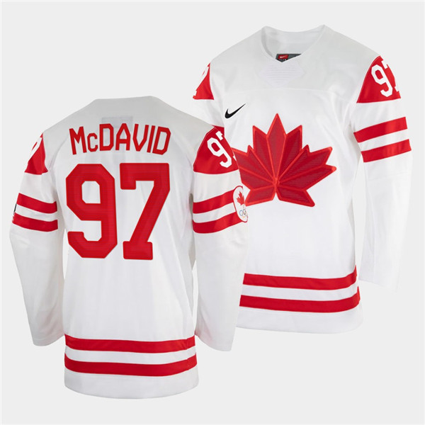 Men's Edmonton Oilers #97 Connor McDavid Canada Hockey 2022 Beijing Winter Olympic White Stitched Jersey